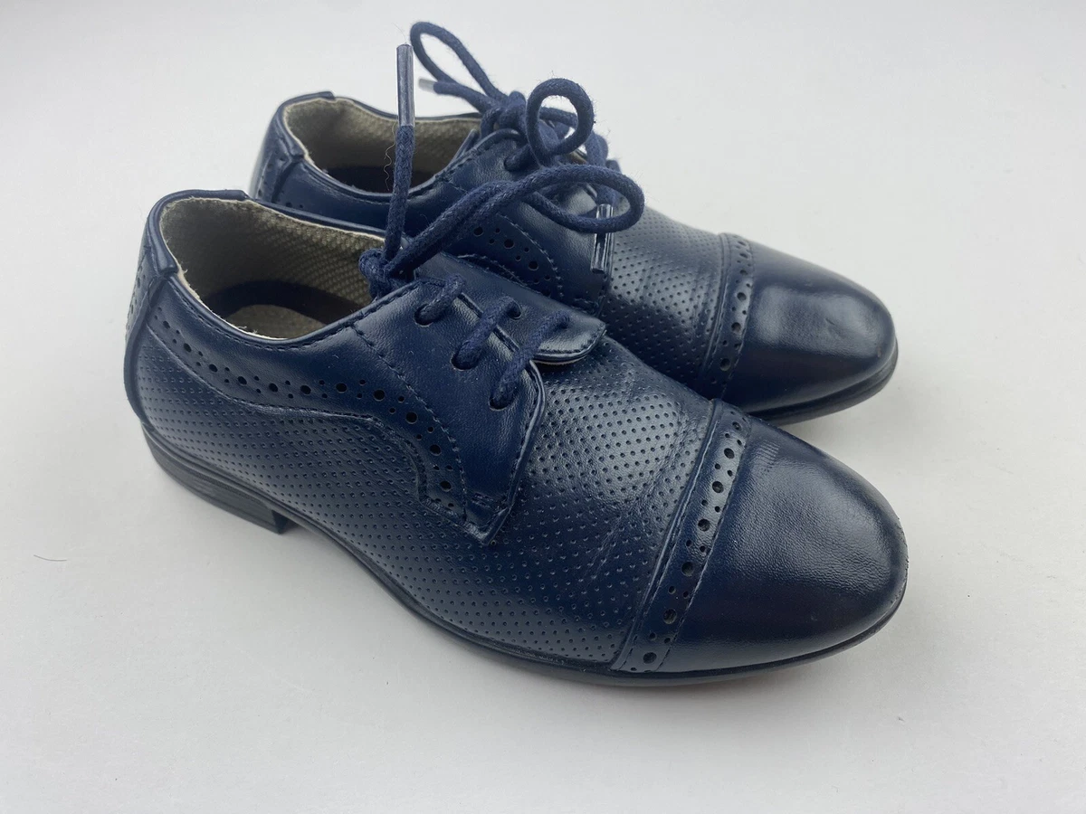 Easy Strider Boys Church Shoes 8 Navy Blue Oxfords Dress Lace Up