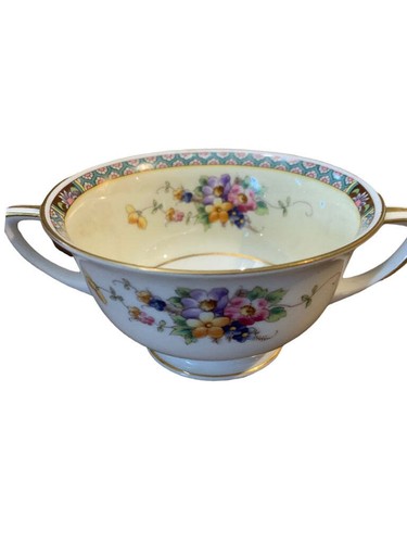 H & C Heinrich Vintage Bouillon Cup Senta Pattern Broth Double Handle Floral - Picture 2 of 7