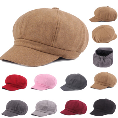 CHENNUO Ballonmütze Damen - PU Leder Schirmmütze Retro Style