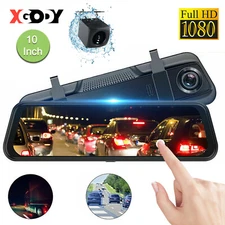 XGODY 10"HD 1080P Dash Cam Dual Lens Touch Rearview Mirror Front and Rear Camera