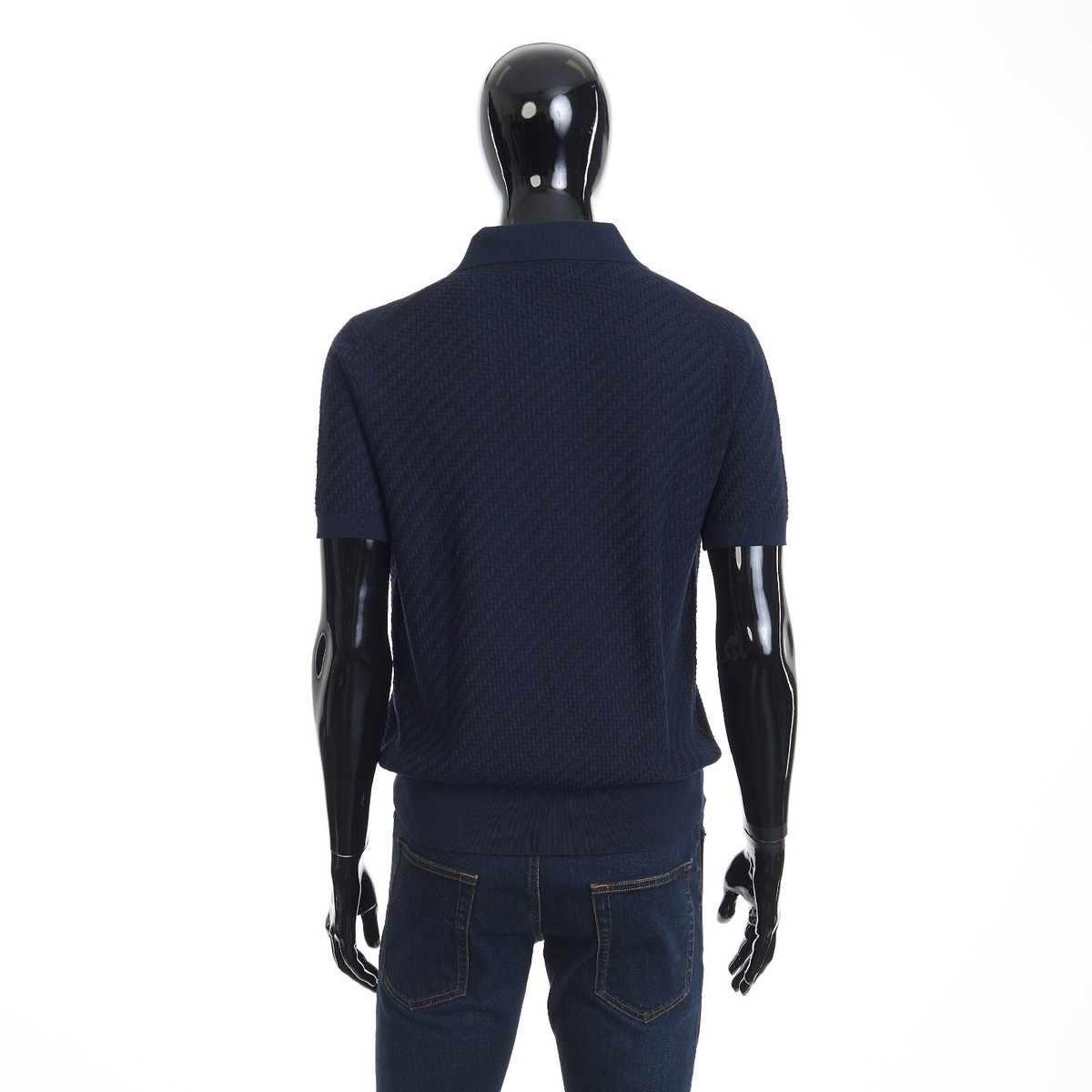 BRIONI 1295$ Navy Blue Polo Shirt - Trama Weave Cotton Silk
