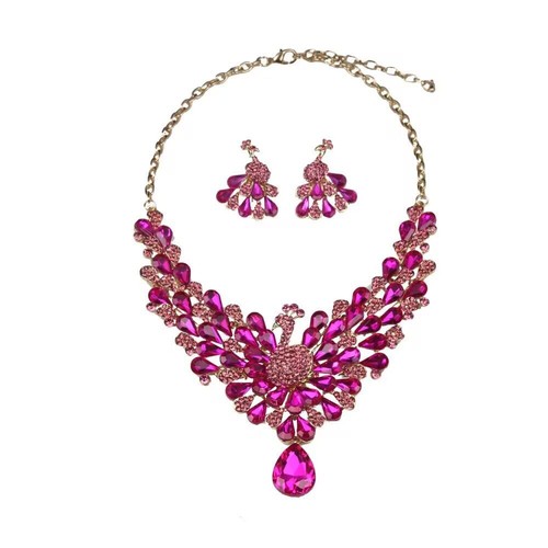 Women Crystal Necklace Earring Jewelry Set Wedding Party Peacock Pendant Choker - Picture 54 of 55