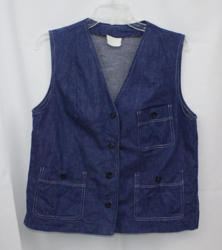 Vtg Sears Denim Jean Vest Farmers Wife Prairie Boho Western Rockabilly Blue 16 - Image 2 of 4