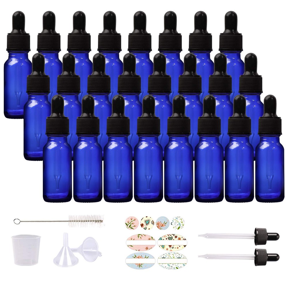 24 Pack 1/2 oz Cobalt Blue Glass Bottles with Glass Eye Droppers for Essentia...