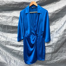 ZARA Blue Satin Look Mini Wrap Dress Size L Stunning Silky Party Going Out Dress