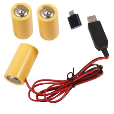 USB 5V2A to LR14 False Battery Power Cord + Adapter Replace 3xLR14 Batteries
