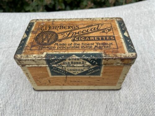 ANTIQUE vintage 1920s WEINBERG'S "SPECIAL" CIGARETTES TOBACCO Litho Tin box