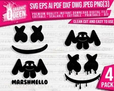 4 Marshmello DJ Logo pack SVG, Marshmello Face Clipart Cricut digital file PNG 