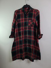 Old Navy Womens Mini Swing Shirt Dress Red Combo Plaid Chest Pocket size S NWT