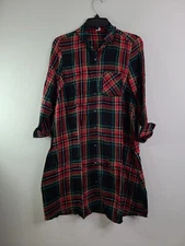 Old Navy Womens Mini Swing Shirt Dress Red Combo Plaid Chest Pocket size S NWT