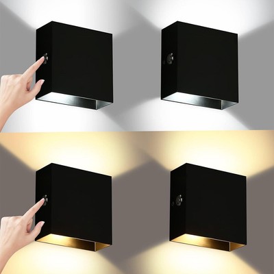 2Pcs Wall Lights Dimmable Touch Up Down Wall Lamp Wall Sconce Lamp Fixture USB 