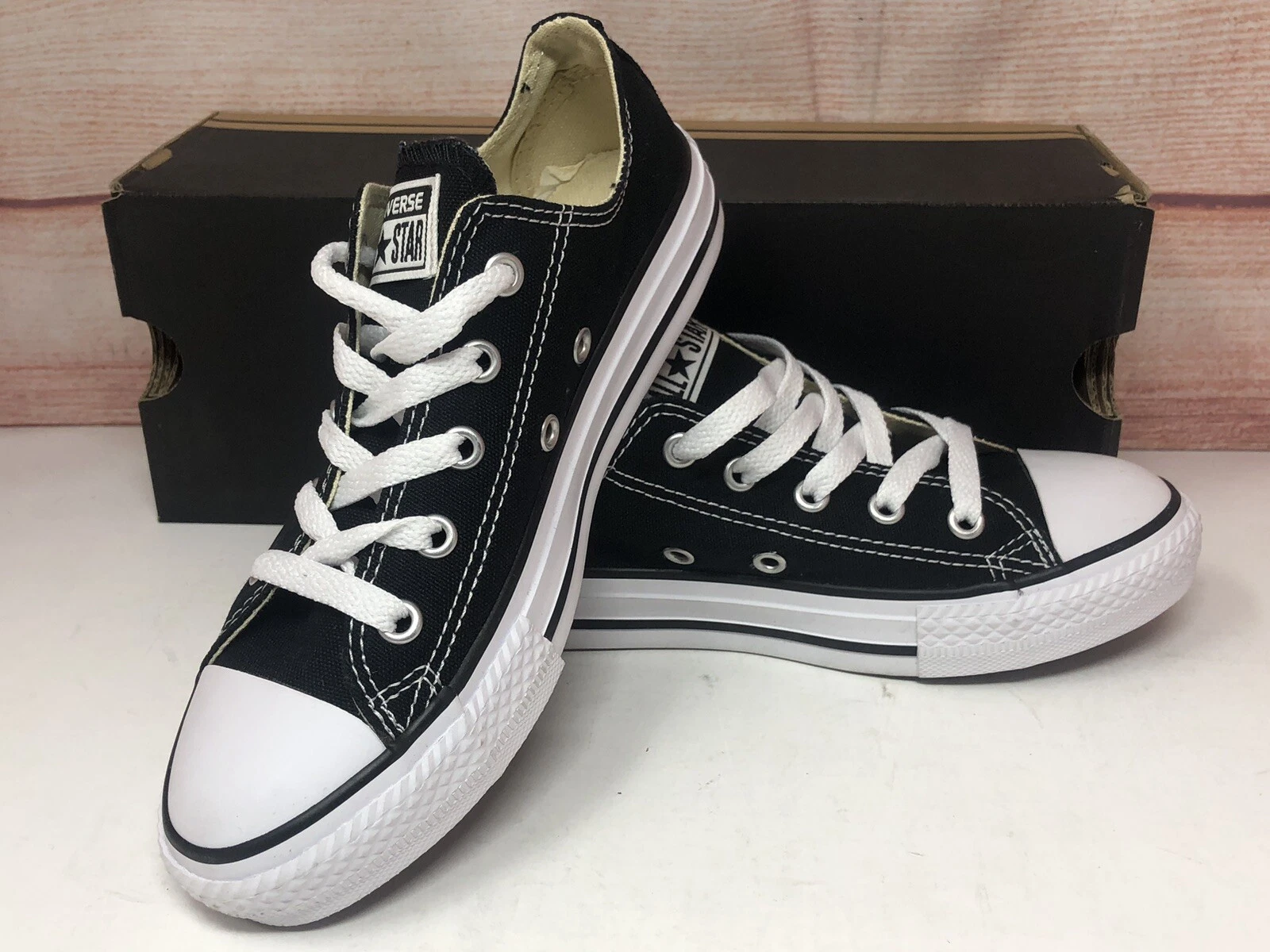 Sneaker basse nuove con etichette Converse Youth Chuck Taylor All Star OX tela 3J235 nere