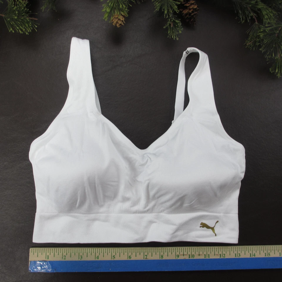 Sujetador deportivo Puma grande marfil acolchado inalámbrico espalda de carrera pulóver Foto 2 de 4