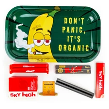 Metal Rolling Tray Banana Combo Bundle Kit RAW, SKY HIGH Gift Pack Set #20 King
