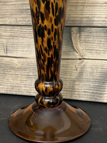 Hand Blown Amber Cheetah / Leopard print Glass Candle Holder Set (2) - Picture 7 of 13