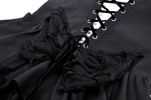 DARK IN LOVE Women Black Gothic Devil High-Low Frilly Strap Short Party Dress - Bild 18 von 20