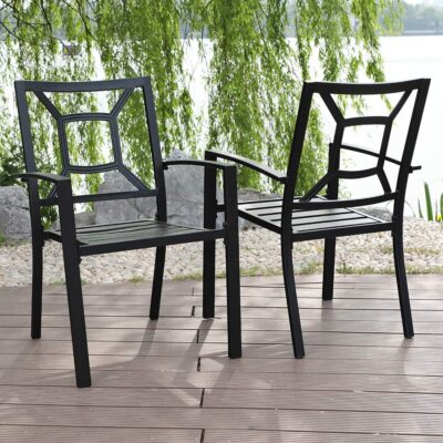 2 x Metall Gartenstuhl Draussen Terrasse Gartenstühle Stapelbare Stühle