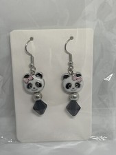 Panda Earrings with a Pink Bow     