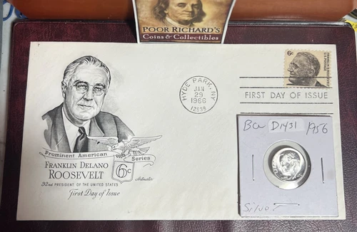 Presidential Coin & Cover Set 1956 BU Silver Roosevelt Dime & 1956 FDC! FD145