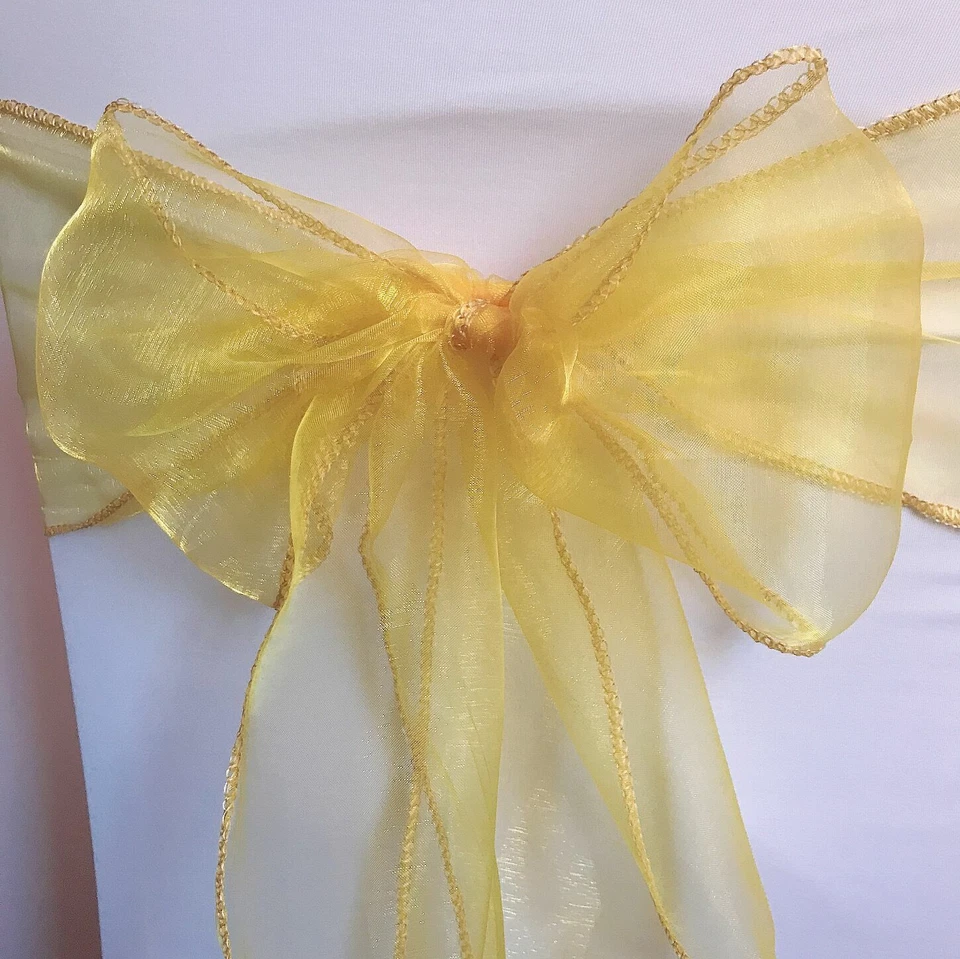 50x Yellow Gold Organza Chair Sashes Bows Ties Wedding Banquet Party Decorations - image 2 of 4