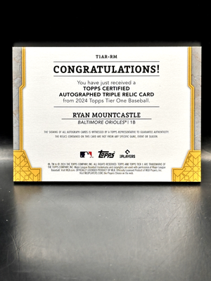 Ryan Mountcastle 2024 Topps Tier One Certified Auto Game Used 