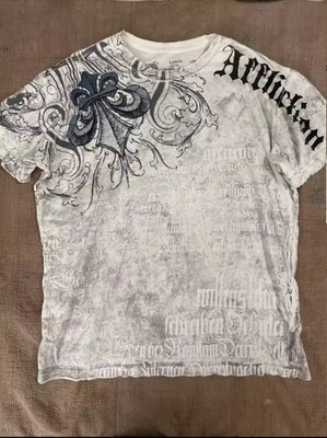 Affliction Men's T-Shirt Black And White Grunge Style DM BEFORE PURCHASE 