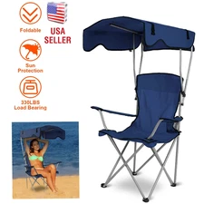Folding Camping Chair Sun Protection Canopy Outdoor Beach Chair with Cup Holder