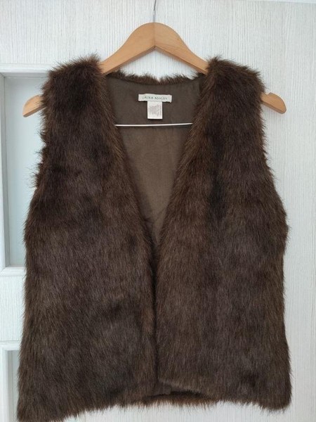 Women Laura Ashley Vest Brown Faux Fur 36 / S / 44