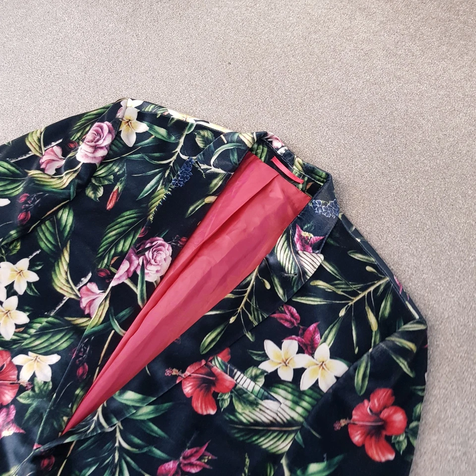 ASOS Mens Jacket 40R Blue Floral Velvet Tuxedo Smoking Blazer Lapel Dinner - Image 2 of 4