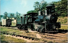 Vintage 1957 Ely-Thomas Lumber Shay Locomotive Postcard Fenwick WV