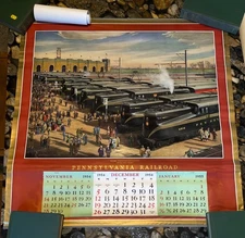 1954 Pennsylvania Railroad Calendar. Complete calendar pages. In VG+ condition.
