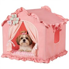 Pink Indoor Dog House with Frame Foldable Breathable for Small Dog