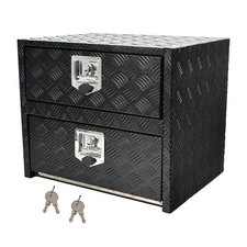 Black Aluminum 24"X18"X20" Underbody Truck Tool Box w/Drop Door & Drawer Storage