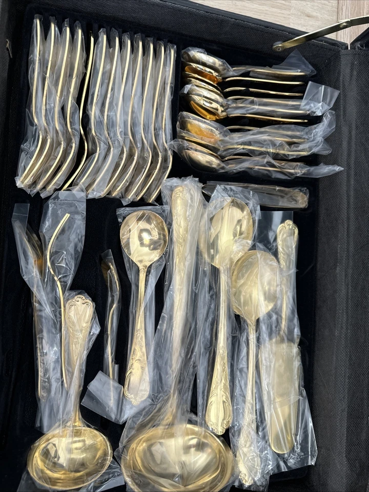 SBS Solingen Besteckset 12 Personen, 70tlg, 23/24 Karat, Unbenutzt , Gold - Bild 3 von 4
