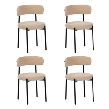 Set of 4 Tufted Dining Chairs Kitchen with Cushion and Curved Back Metal Legs
