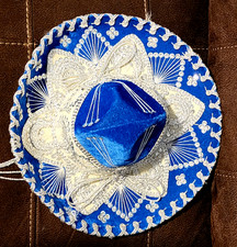 Authentic Mexican Sombrero Blue Silver   6" Youth Small
