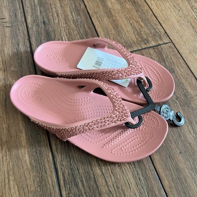 NWT Crocs Kadee II Embellished Flip Flops Sandals Pink Beaded Sparkly  Comfort