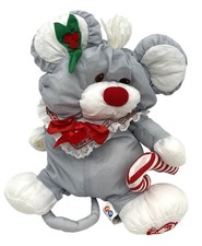 Vintage Fisher-Price Puffalumps Christmas Grey Mouse Plush Toy Candy Cane 1987