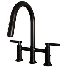 BWE Modern Double Handle Bridge Kitchen Faucet 3-Holes 360 Swivel Spout Black