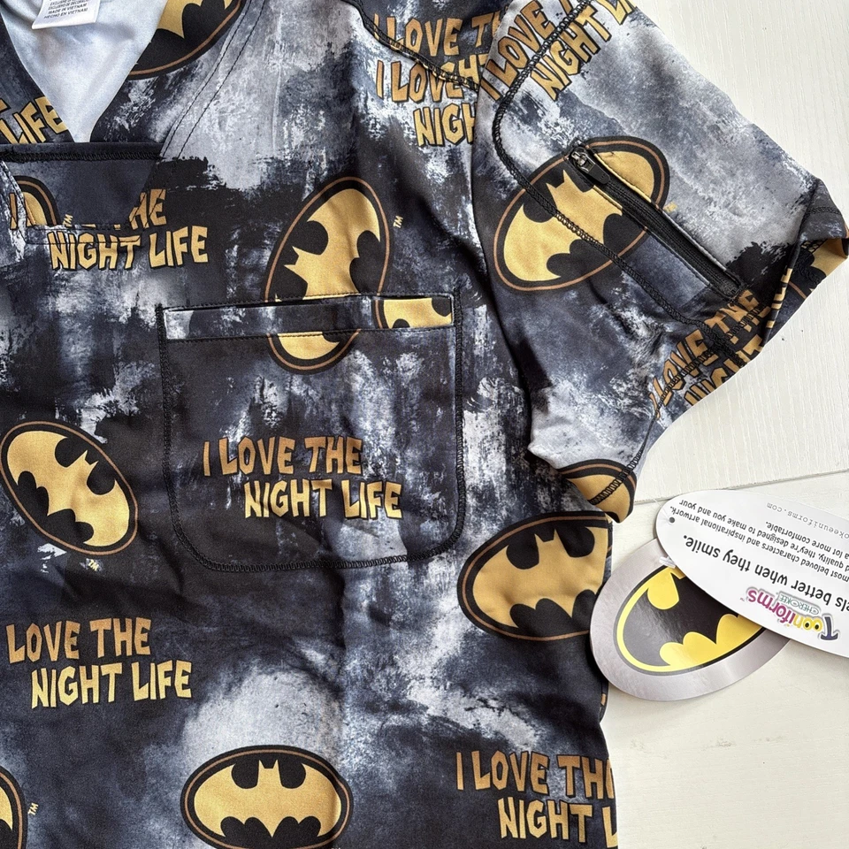 Batman Cherokee Scrubs Tooniforms Mens V Neck Top TF730 Size Extra Small - Image 3 of 4