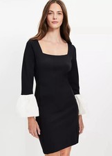 LOFT Flounce Cuff Pointe Dress Black Size 8 NWT