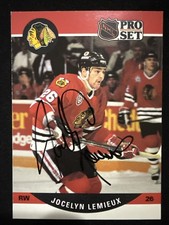 1990-91 NHL Pro Set Jocelyn Lemieux Signed Card 432 Blackhawks Autograph Auto RC
