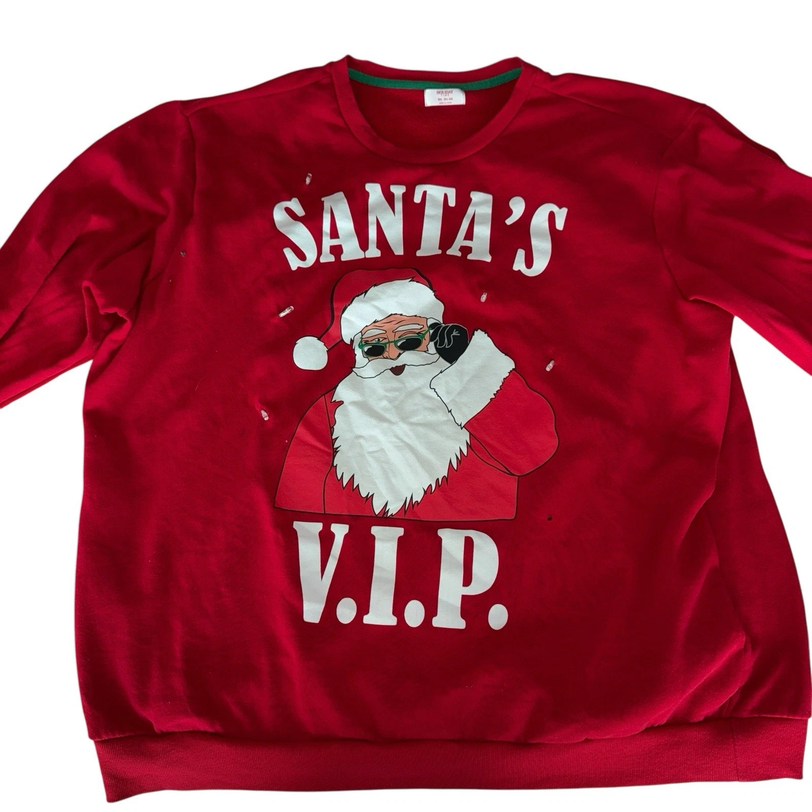 Holiday Time Men's Santa VIP Crewneck Fleece Sweatshirt, Red Size 3XL