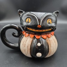Johanna Parker Grinning Black Cat Loop Handled Mug Cup Ceramic Halloween