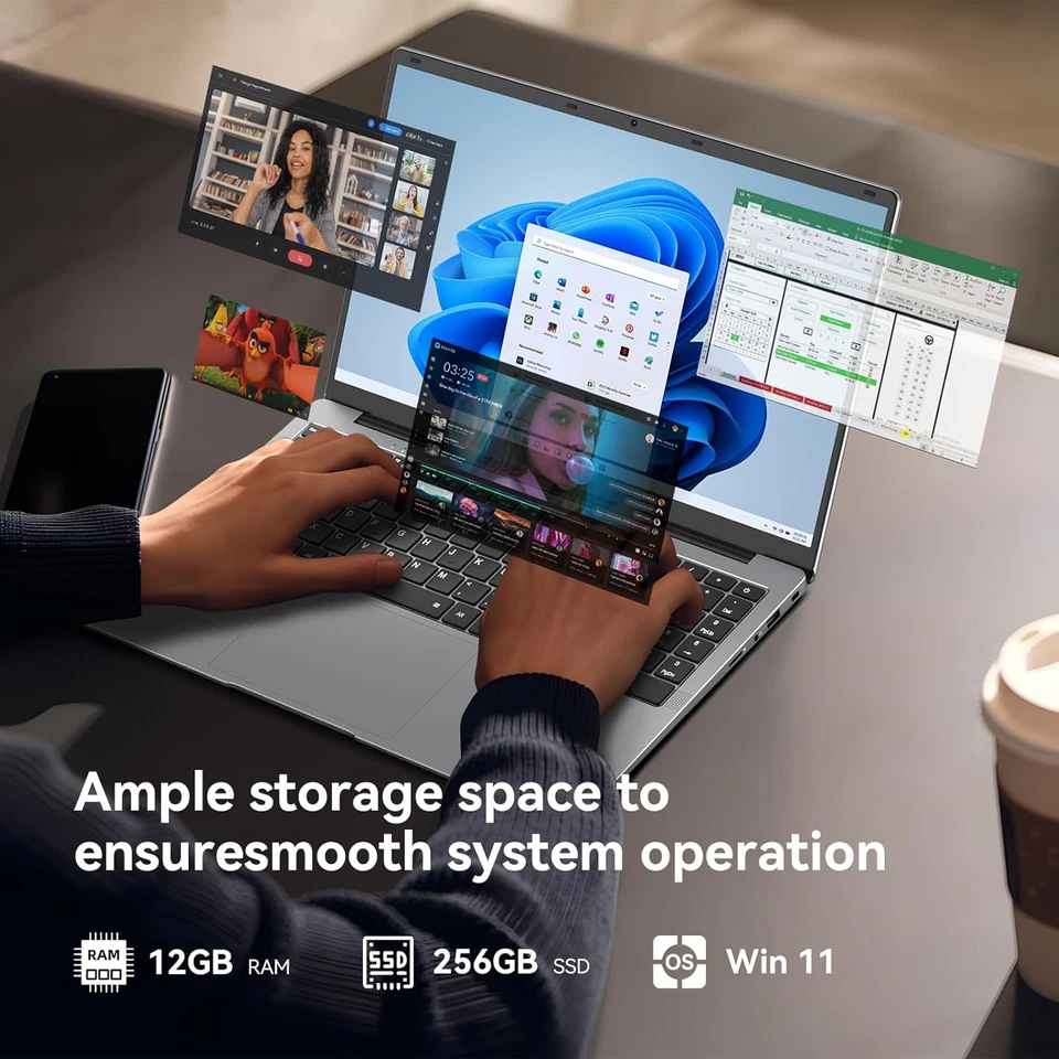 Computer Portatile 15,6" Win 11 Pro 12GB RAM, 256GB SSD, MS Office 365 Incluso,L - Immagine 4 di 4