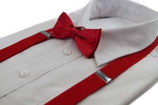Boys Adjustable Red 65cm Suspenders Matching Bow Tie Set