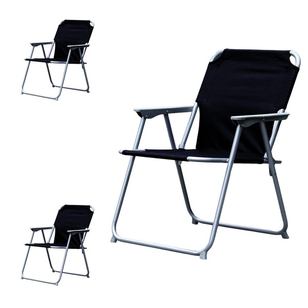 3 StüCk Campingstuhl Klappstuhl Anglerstuhl Regiestuhl Faltstuhl Metall Schwarz-image
