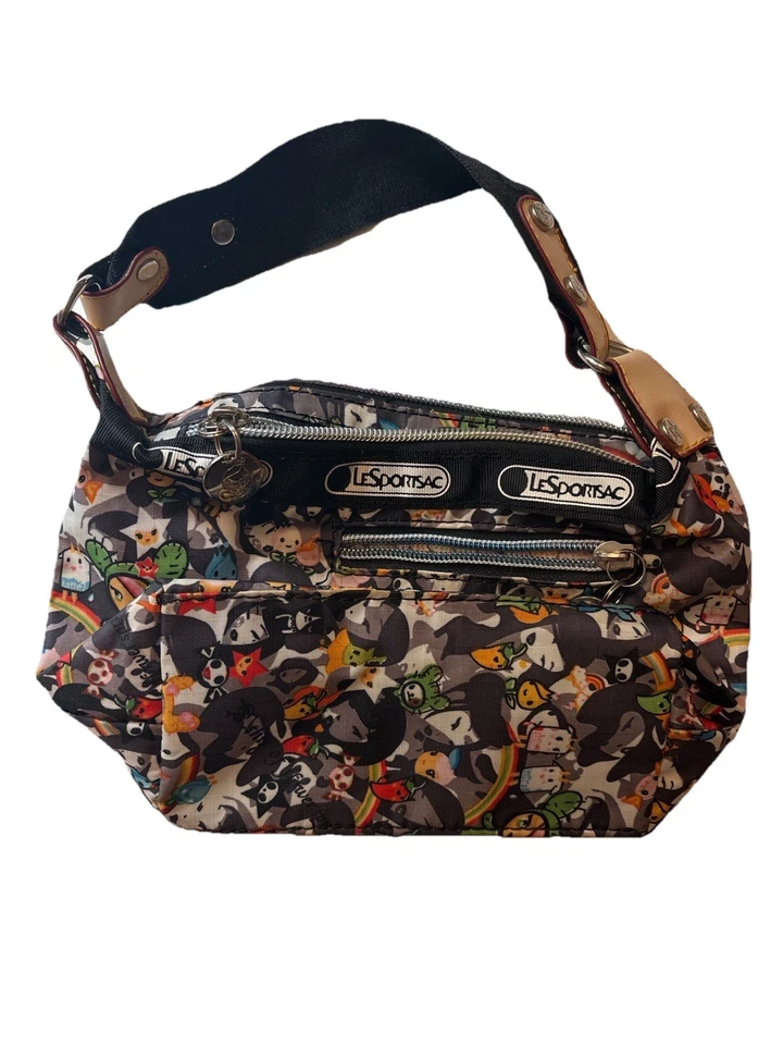 RARO Bolso de Hombro LeSportsac x Tokidoki Negro Multicolor Nylon Cartera - EXCELENTE Foto 3 de 4
