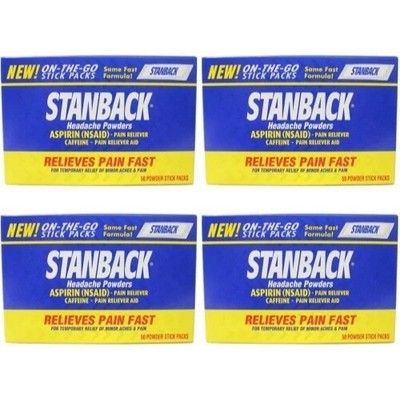 4 Pack Stanback Stick Pack Headache Powder 50 Ct Each total 200 Ct Fast Shipping