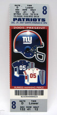 DECEMBER 29 2007, GIANTS STADIUM PATRIOTS TICKET FREE SHIPPING